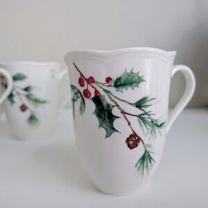 NEW Lenox Winter Meadow Porcelain Mug Set 6 Holly Pinecone Holiday Classic China